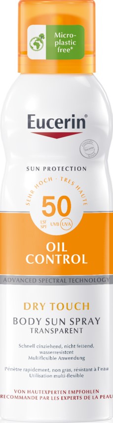 Eucerin SUN Body Spray Oil Control Dry Touch LSF/SPF50 200 ml | Sonnenschutz | Empfindliche Haut | Körperpflege & Schönheit