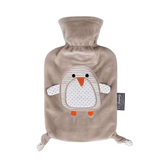 Fashy borsa dell’acqua calda per bambini 0.8l pinguino Pia con rivestimento in pile termoplastico