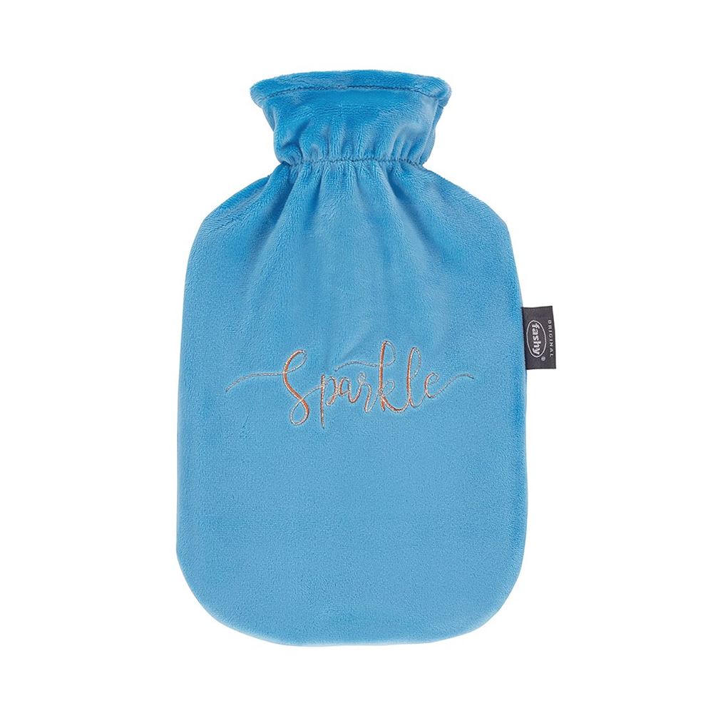 Fashy Wärmflasche 2l Flauschbezug blau Stickerei Thermoplastik