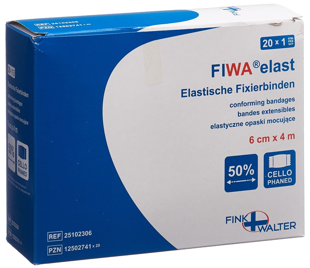 Image of Fiwa elast Fixierbinden 6cmx4m weiss Cellux 20 Stk