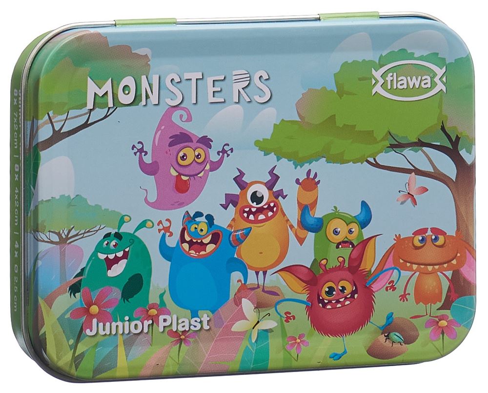 Flawa Junior Plast Strips Monsters Tin Box 20 Stk