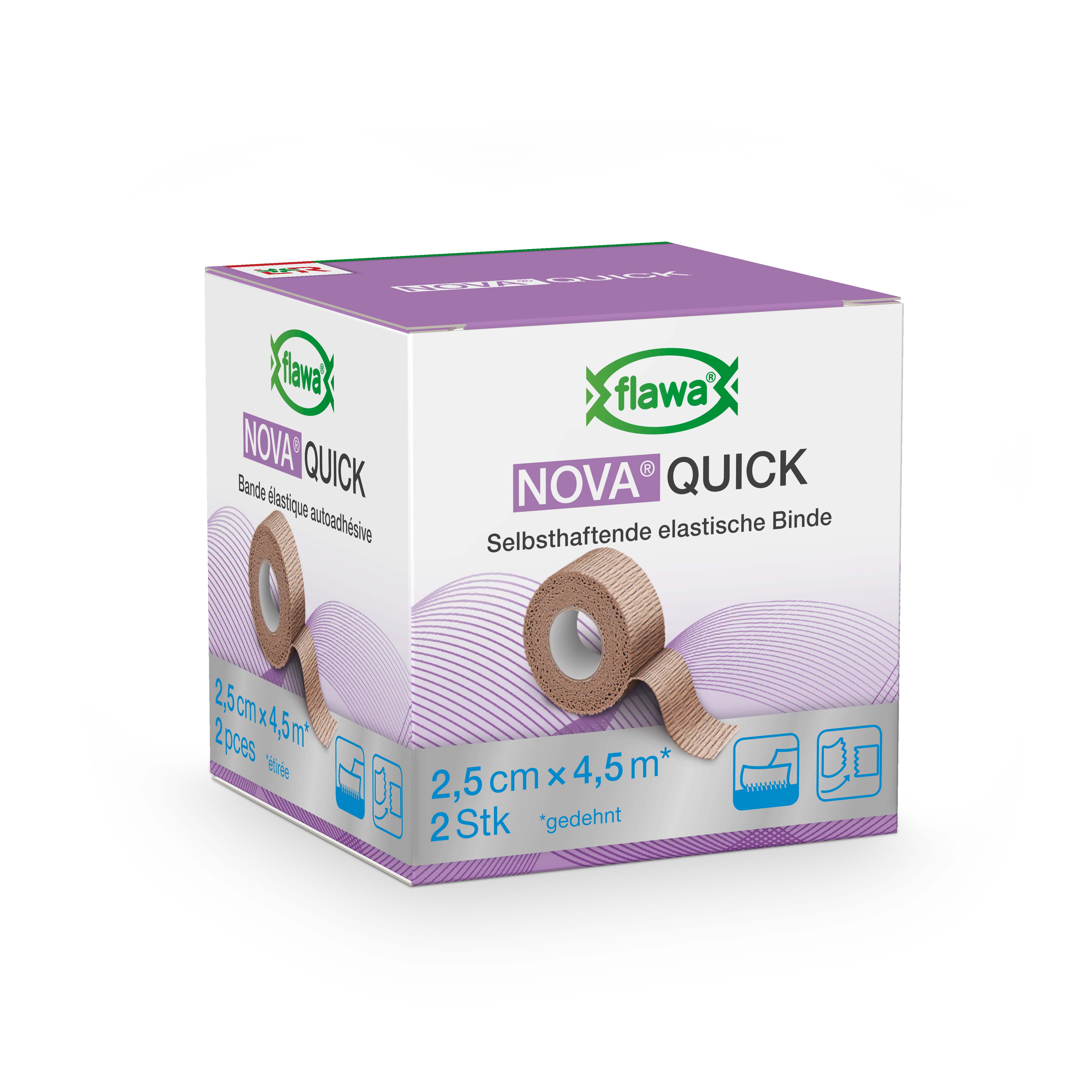 Flawa Nova Quick benda autoadesiva coesiva 2,5 cm x 4,5 m color carne 2 pezzi
