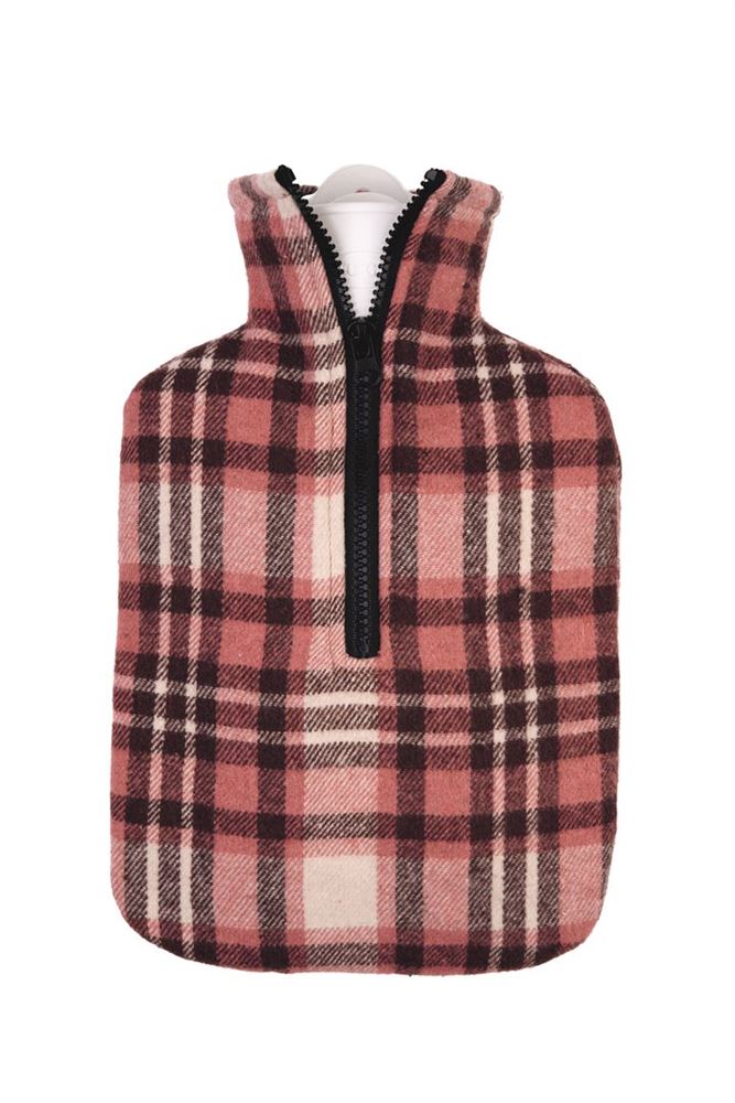 Frosch Wärmflasche PVC 1.8l Flanell karo rosa