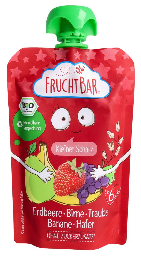 Fruchtbar purée de fruits bio fraise poire raisin banane avoine petit trésor sach 100 g