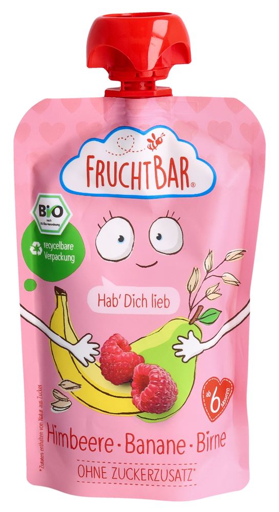 Fruchtbar purée de fruits bio framboise banane poire je t'aime sach 100 g