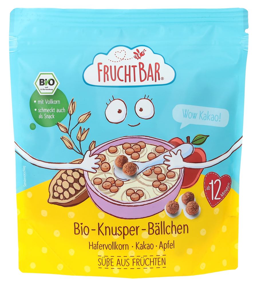 Image of Fruchtbar Knusper-Bällchen Bio Wow Kakao Hafervollkorn-Kakao-Traube-Apfel Btl 125 g