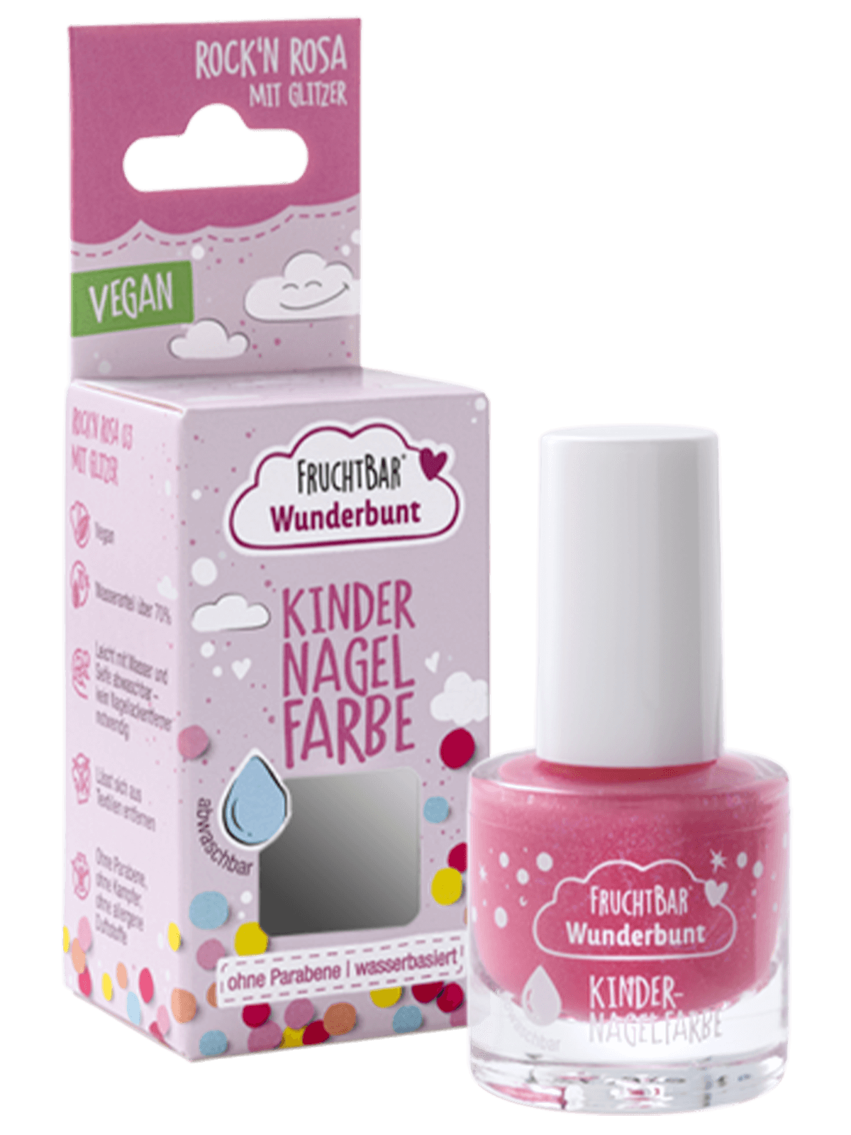 Image of Fruchtbar Wunderbunt Kinder Nagelfarbe Rock"n Rosa mit Glitzer vegan Glasfl 7 ml'