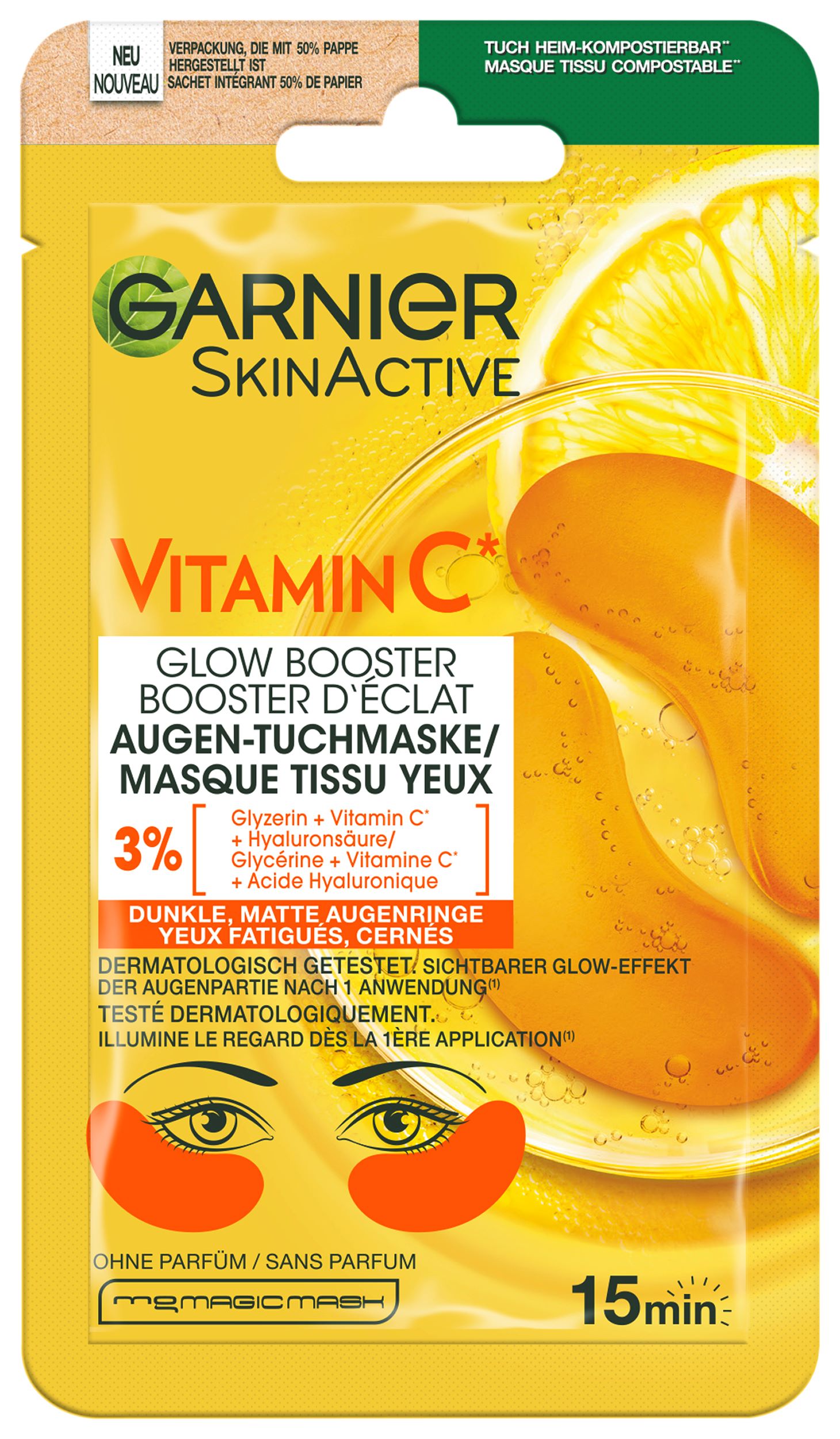 Garnier SkinActive Glow Booster Augen-Tuchmaske Vitamin C 5 g
