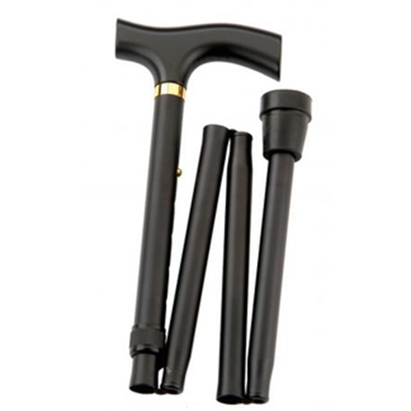 Gastrock Canne pliable avec poignée en bois dur noire