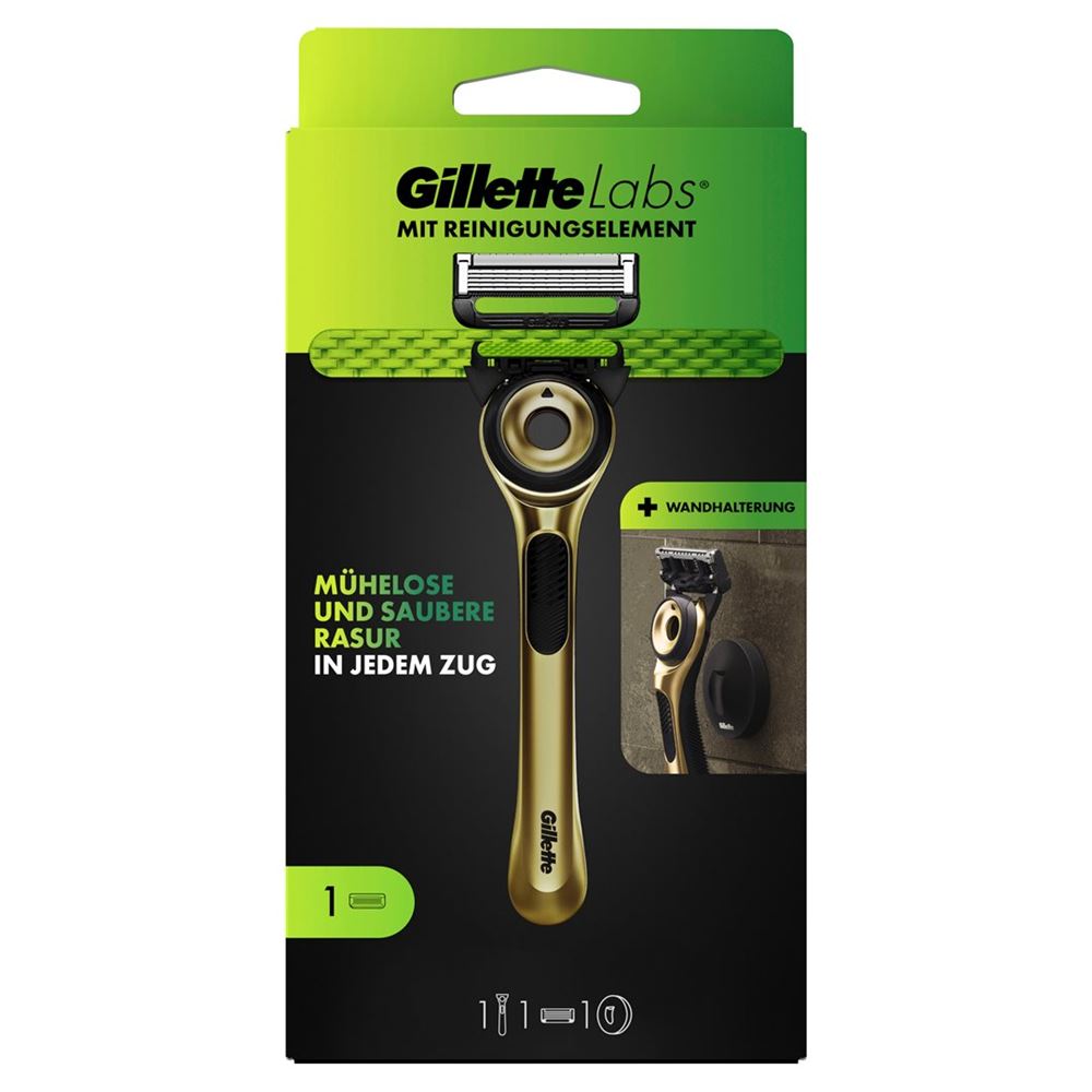 Image of Gillette Labs Gold Rasierapparat mit 1 Klinge + Duschhänger