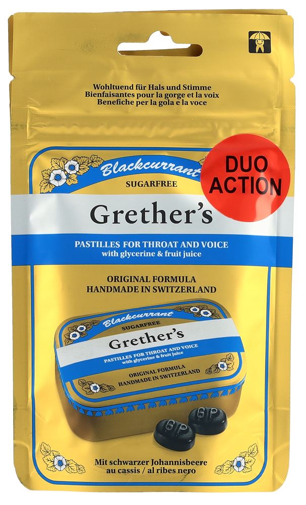 Grethers Blackcurrant Pastillen ohne Zucker DUO 2 Btl 110 g