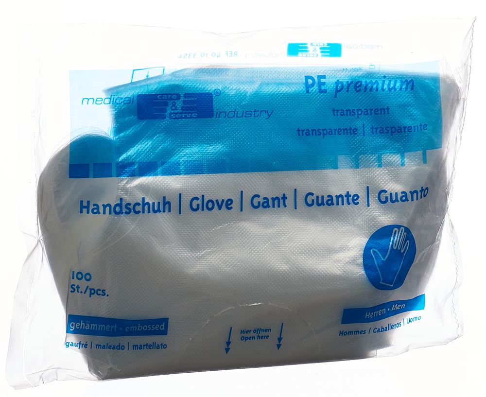 Gribi gants en plastique PE 295mm hommes transparent structuré non-stérile 100 pce