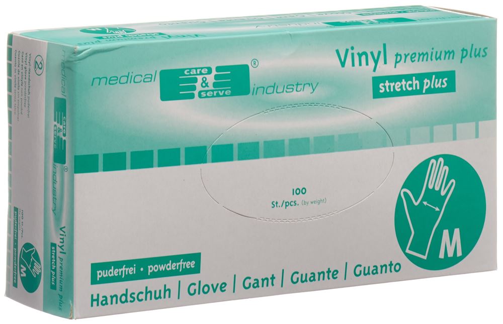 Image of Gribi Untersuchungshandschuhe Vinyl M puderfrei unsteril Stretch plus Box 100 Stk