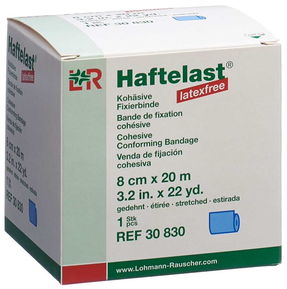 Haftelast sans latex bande de fixation cohésive 8cmx20m bleu