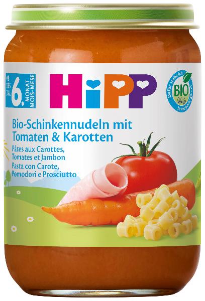 Image of HiPP Bio Nudeln Rüebli Tomaten Schinken Glas 190 g