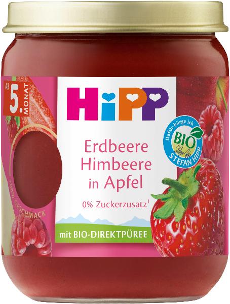 Image of HiPP Erdbeere Himbeere in Apfel Bio Glas 160 g