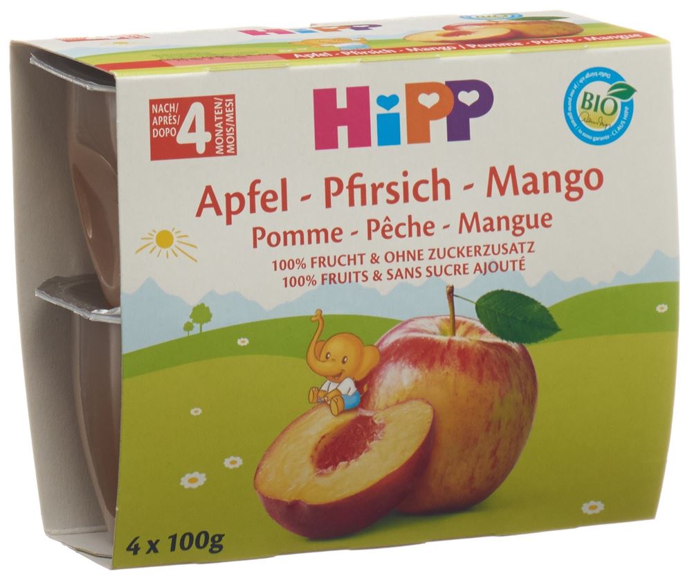 HiPP pause fruitée pomme pêche mangue 4 x 100 g