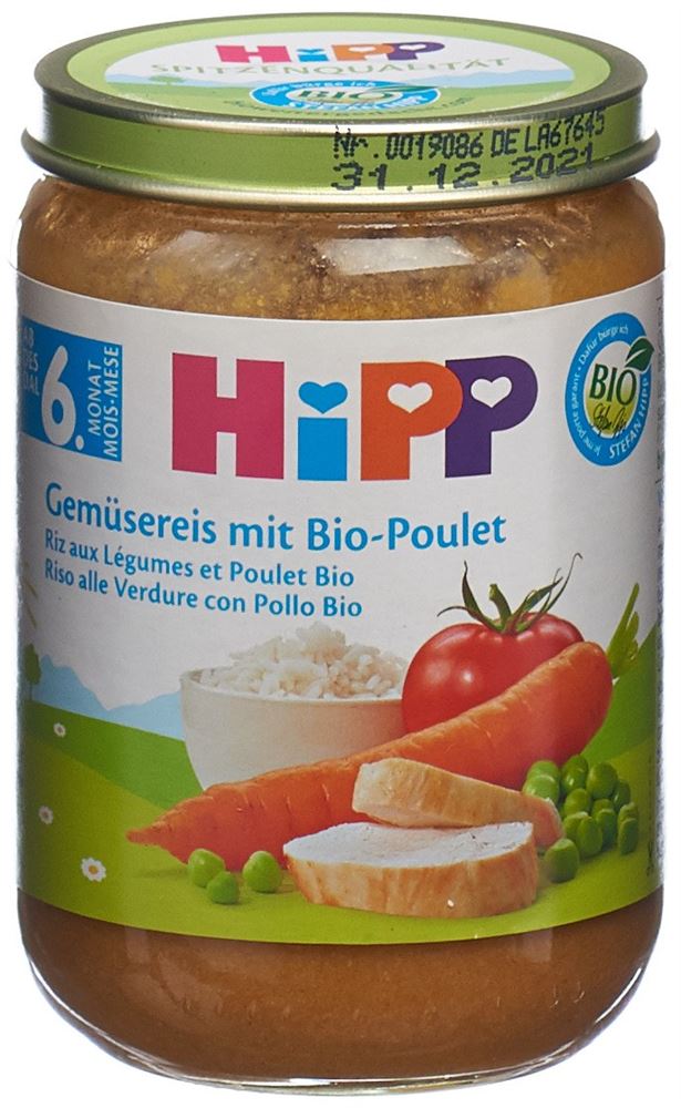 HiPP riz aux légumes et poulet bio verre 190 g