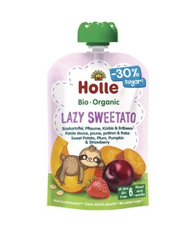 Image of Holle Lazy Sweetato Pouchy Süsskartoffel Pflaume Kürbis Erdbeere und Hafer Btl 100 g