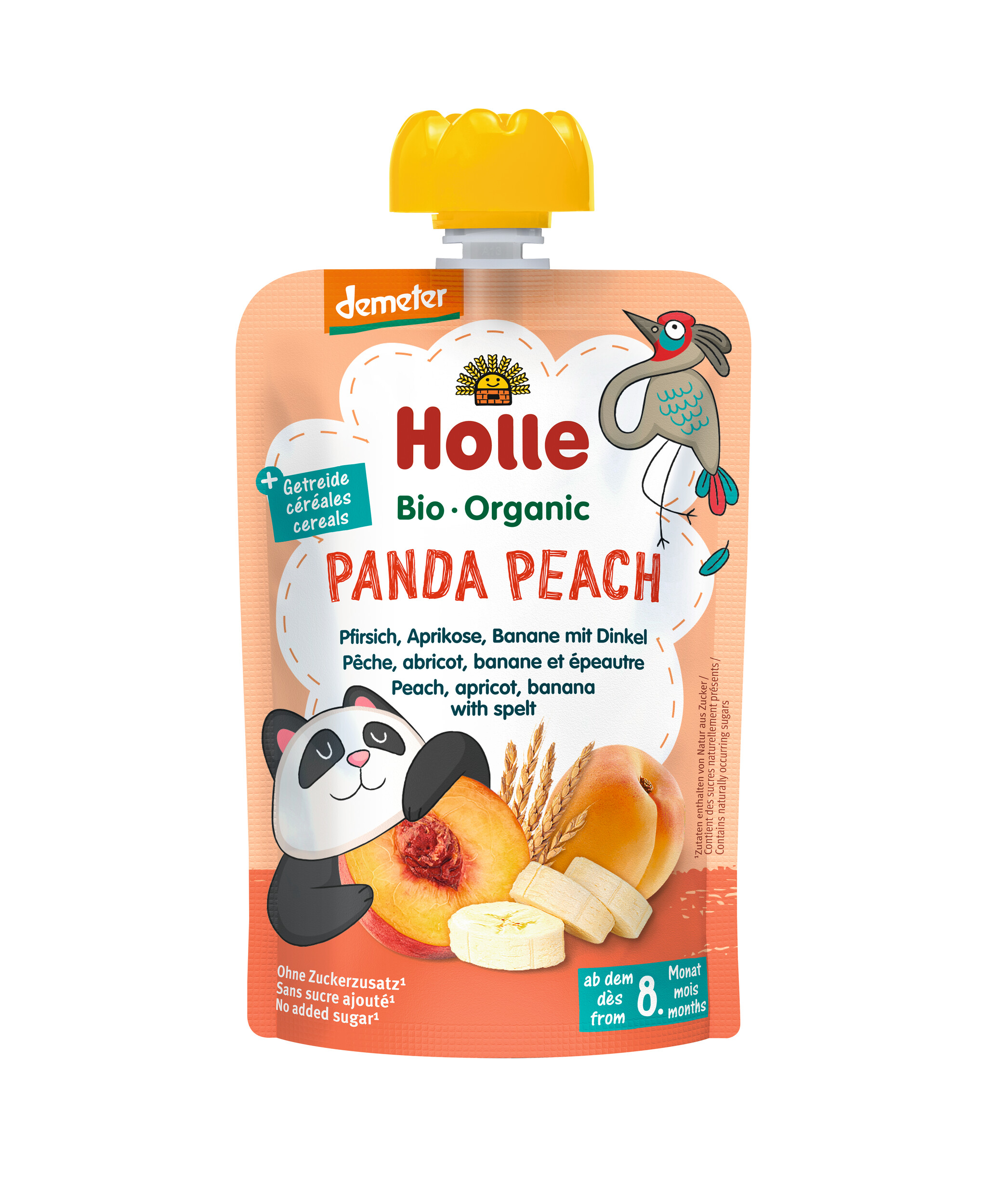 Image of Holle Panda Peach Pouchy Pfirsich Aprikose & Banane mit Dinkel 100 g