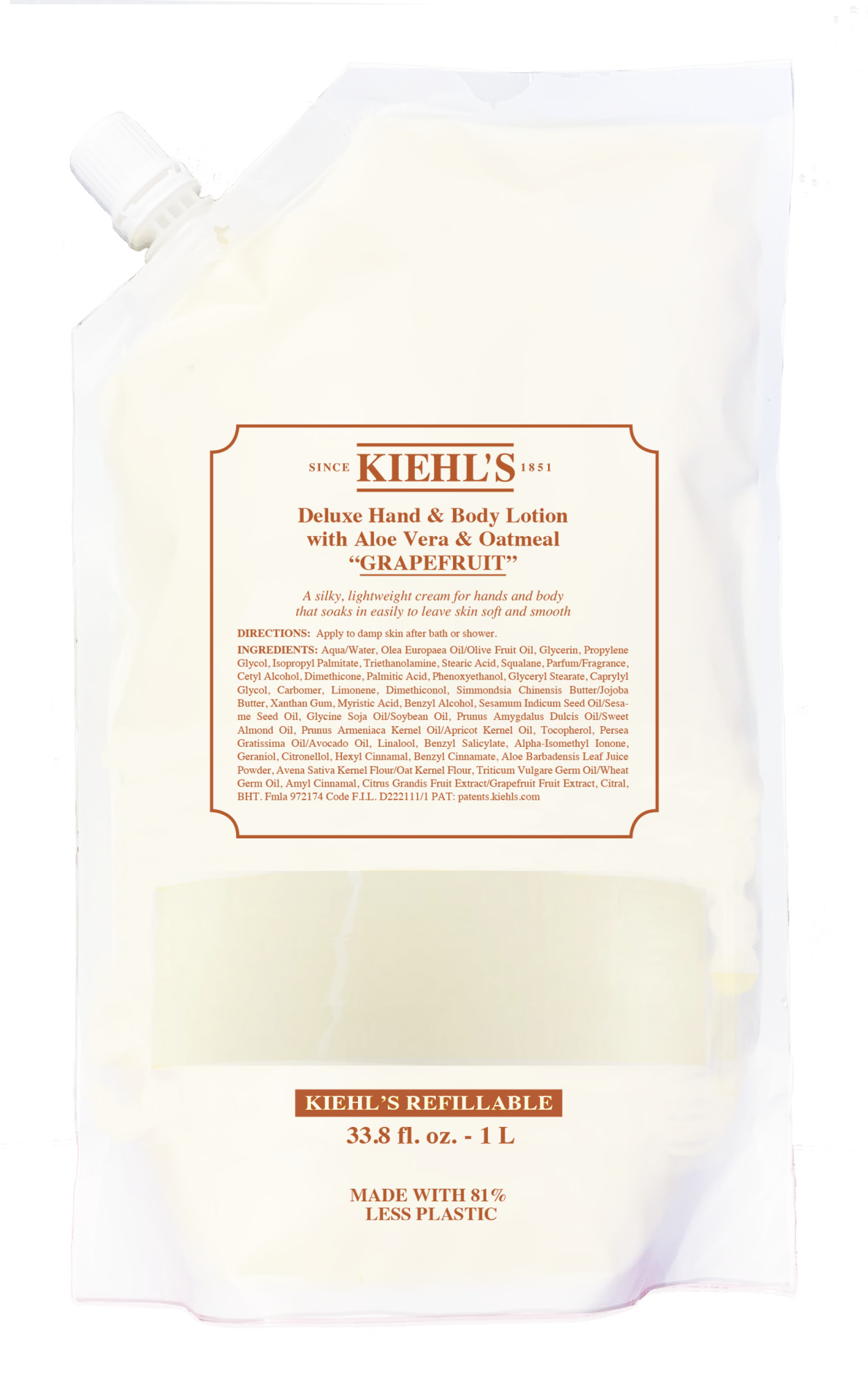 Image of Kiehl"s Hand & Body Lotion Grapefruit Refill Pouch 1000 ml'