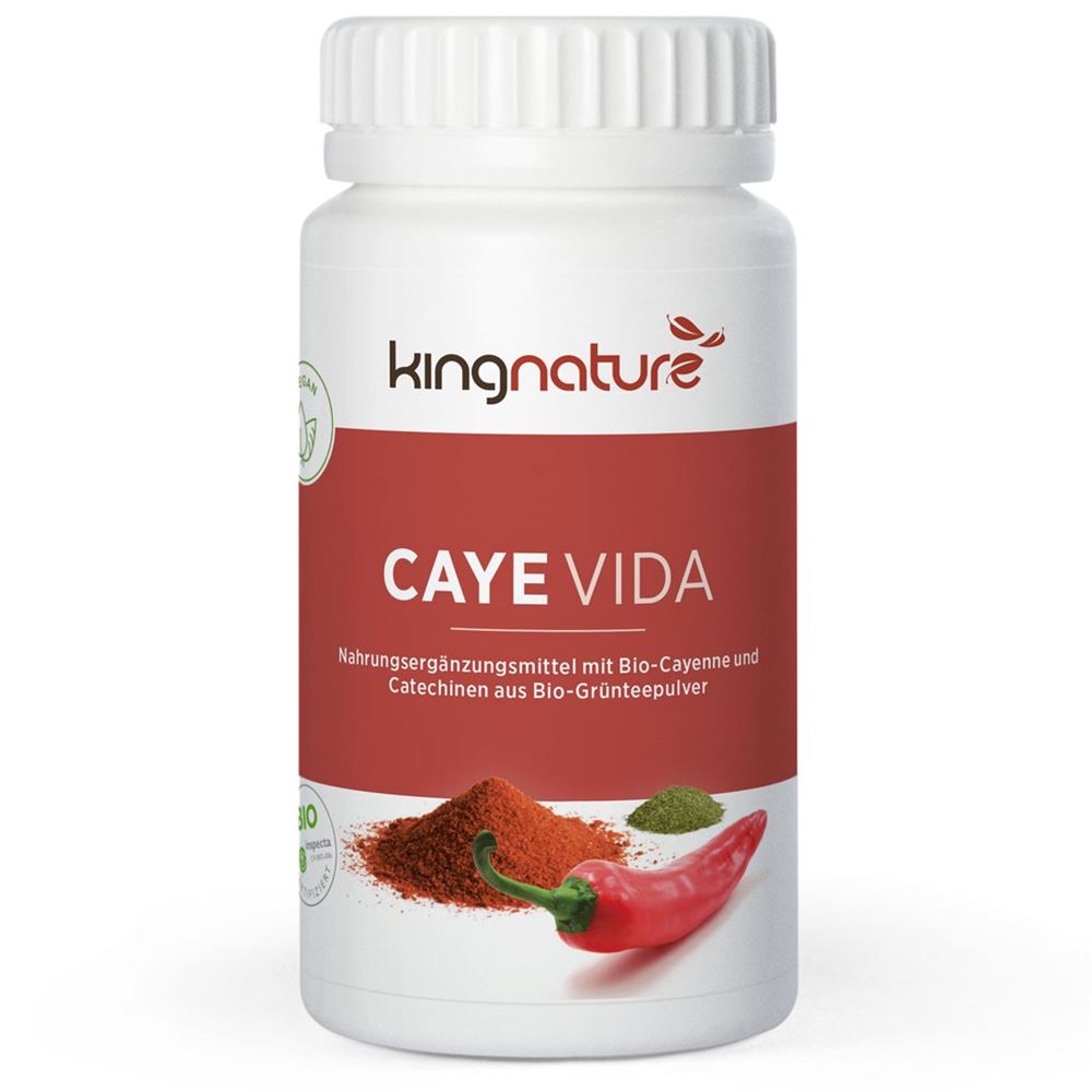 Kingnature Caye Vida (Bio) Kapseln 72 Stück | Nahrungsergänzung | Bio Cayennepfeffer | Bio Grüntee Extrakt