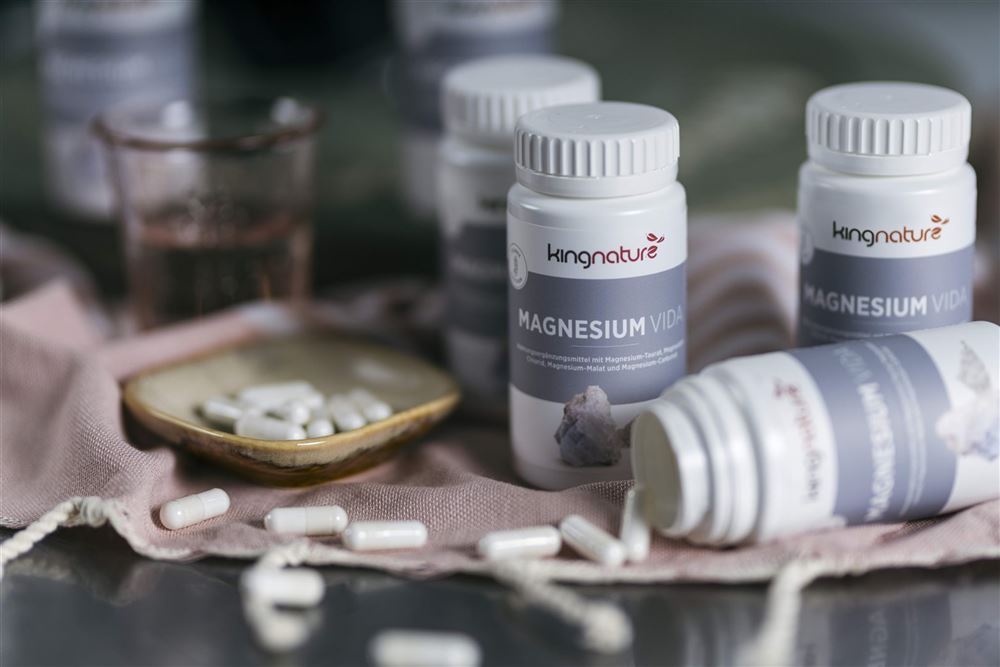 Kingnature Magnesium Vida Kapseln 1020 mg Dose 60 Stück | Nahrungsergänzung | Erhalt Muskeln & Nerven | Magnesium-Salze