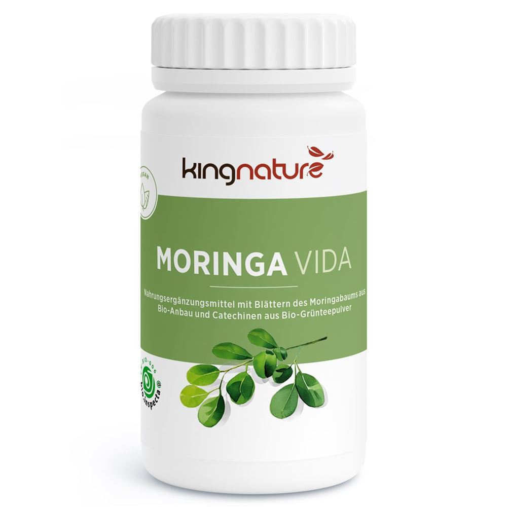 Kingnature Moringa Vida (Bio) Kapseln 72 Stück | Nahrungsergänzung | Bio Moringa Blattpulver | Grüntee Matchapulver |
