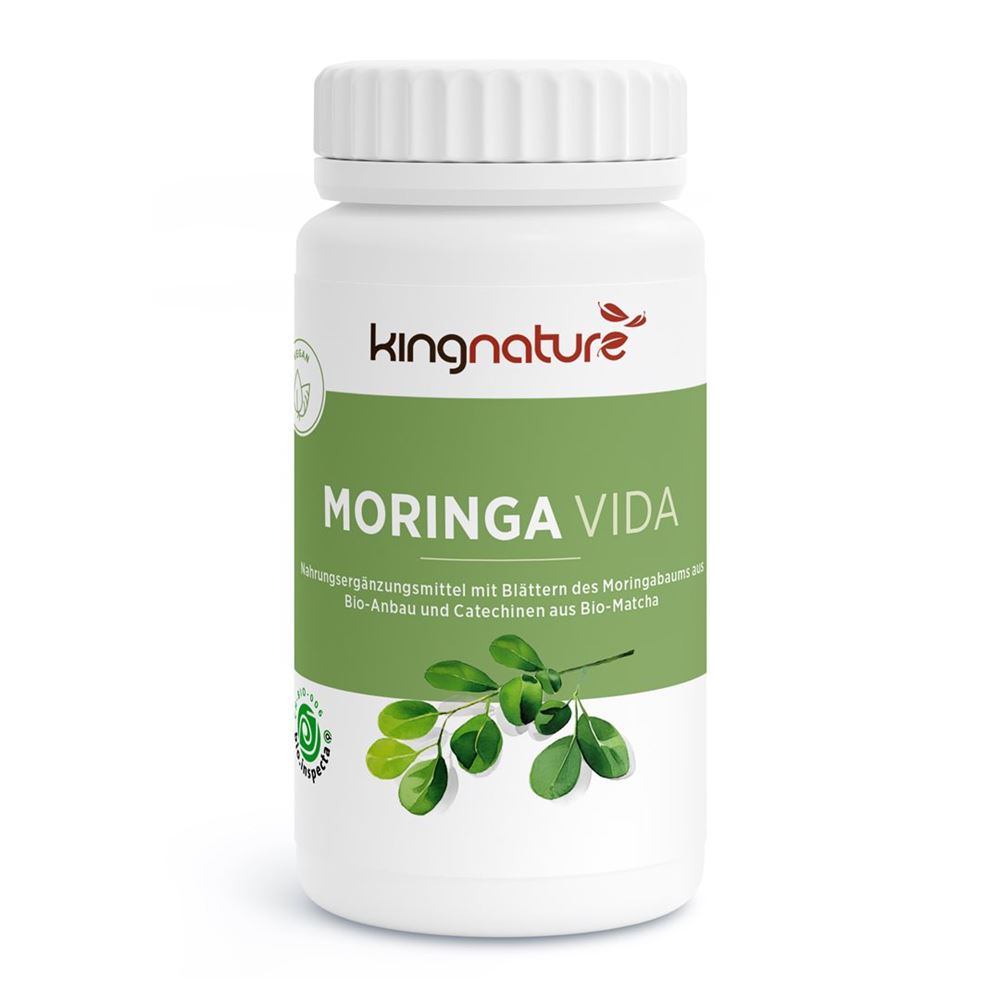 Kingnature Moringa Vida (Bio) Kapseln 72 Stück | Nahrungsergänzung | Bio Moringa Blattpulver | Grüntee Matchapulver |