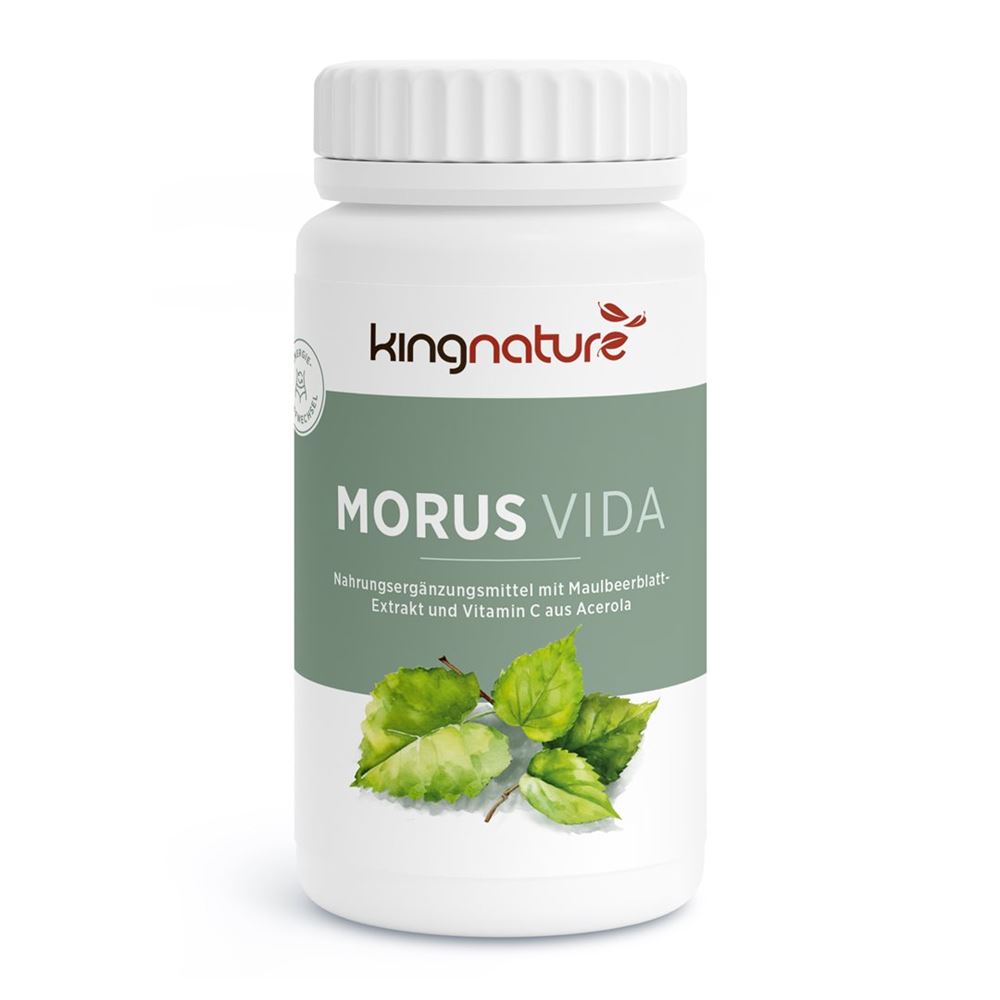 Kingnature Morus Vida Kapseln Dose 72 Stück | Nahrungsergänzung | Maulbeerblattpulver | Acerola Extrakt | Vitamin C |