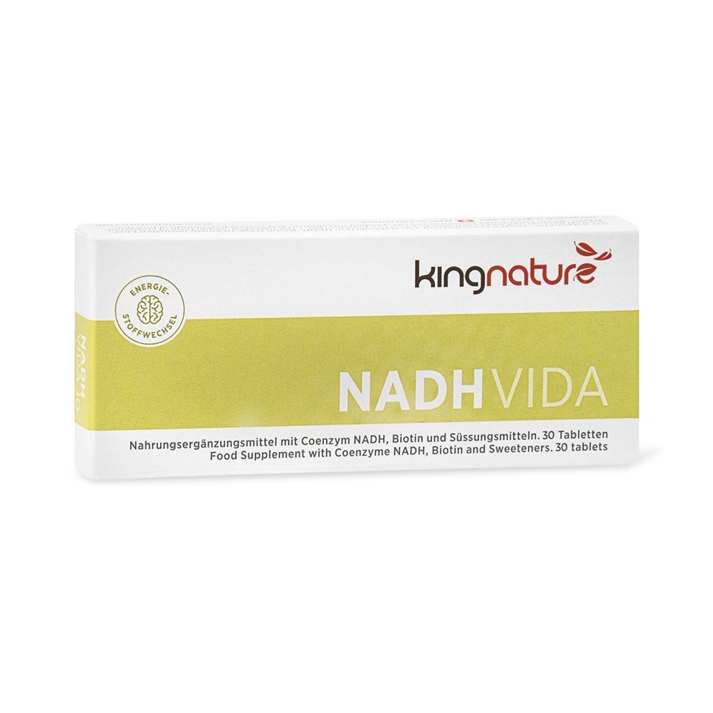 Kingnature Nadh Vida Tablette 20 mg 30 Stück | Nahrungsergänzung | Sublinguale Tabletten | Coenzym NADH | Biotin | Energiestoffwechsel
