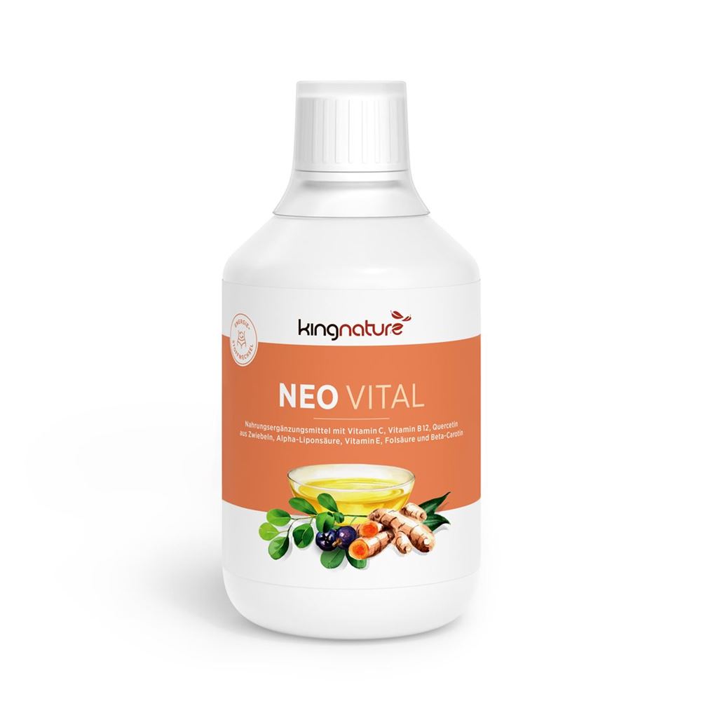 Kingnature Neovital liquid Flasche 450 ml | Nahrungsergänzung | flüssige Vitamine C, B12, E, Folat, Beta-Carotin | Liposomaler Basis