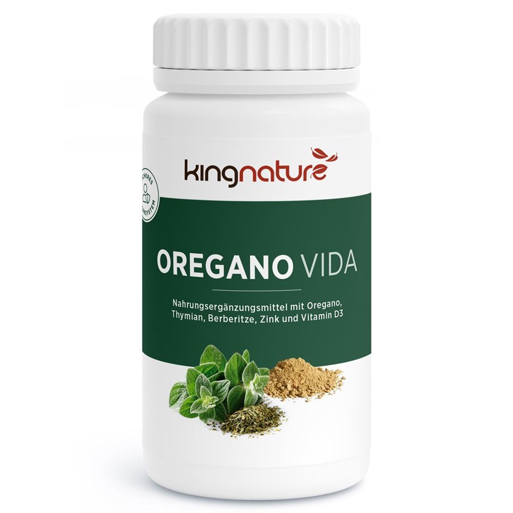 Kingnature Oregano Vida Kapseln 614 mg Dose 60 Stück | Nahrungsergänzung | Bio Oregano Extrakt | Bio Thymian Extrakt | Berberis aristata Extrakt | Nah
