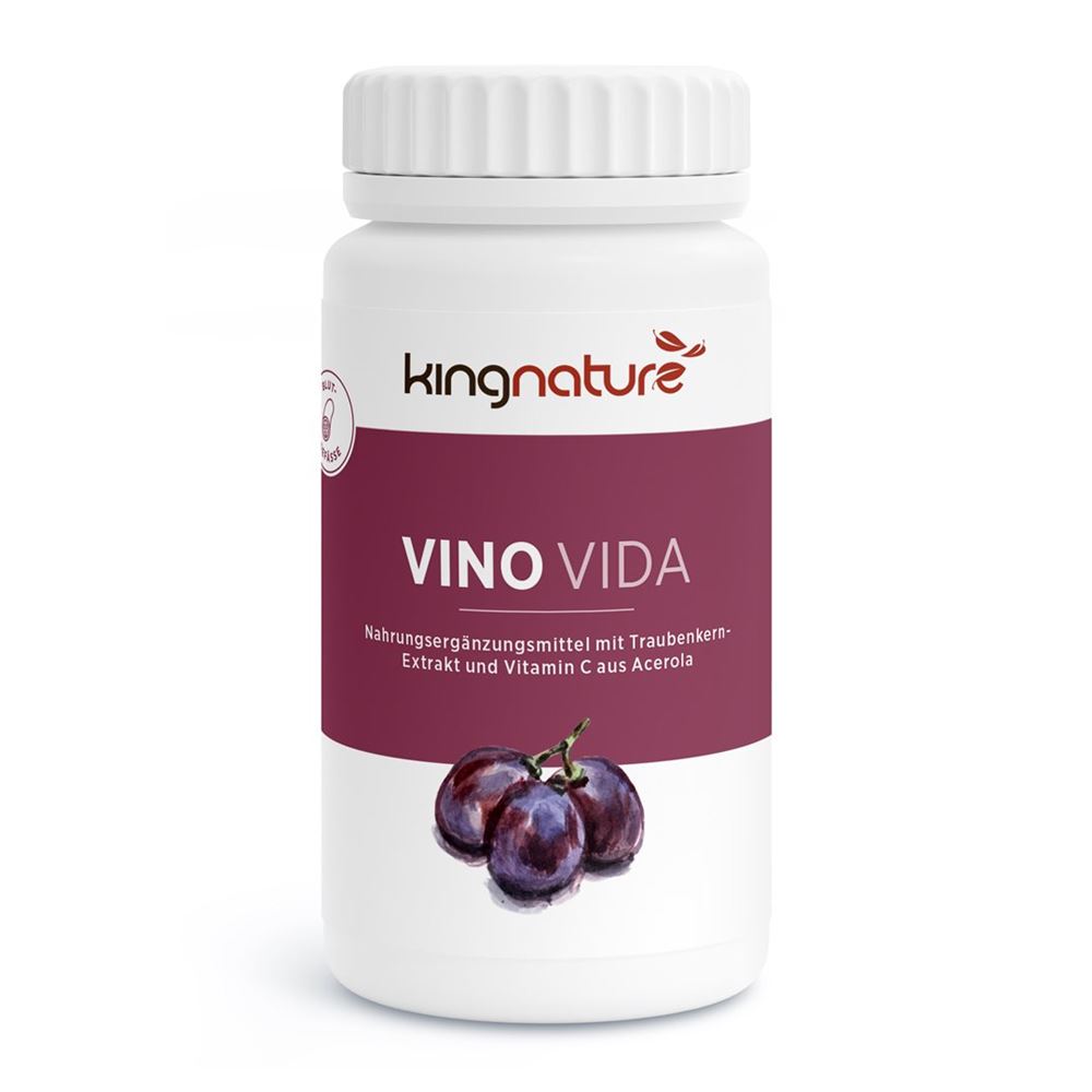 Kingnature Vino Vida Kapseln 305 mg Dose 90 Stück | Nahrungsergänzung | Traubenkernextrakt | OPC | Vitamin C | Resveratrol
