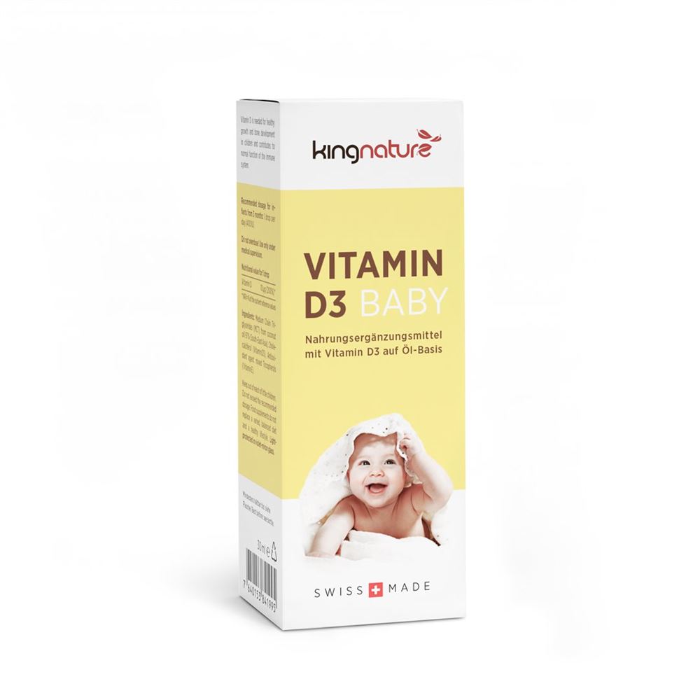 Kingnature Vitamin D3 Baby 400 IE Drops Flasche 30 ml | Nahrungsergänzung | Vitamin D3 Cholecalciferol & Triglyceride (MCT)