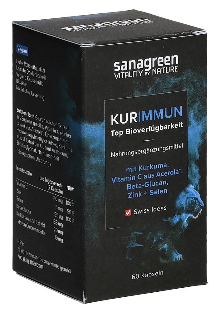 Kurimmun sanagreen extrait de curcuma longa micellaire caps avec bêta-glucane verre 60 pce
