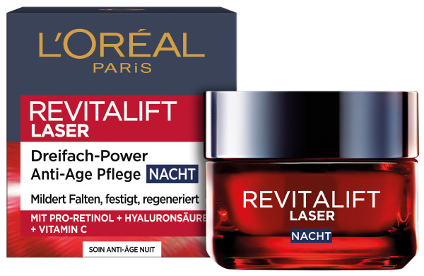 L'Oréal Paris Revitalift Laser X3 Dreifach-Power Anti-Age Nachtpflege mit Pro-Retinol + Hyaluronsäure + Vitamin C 50 ml