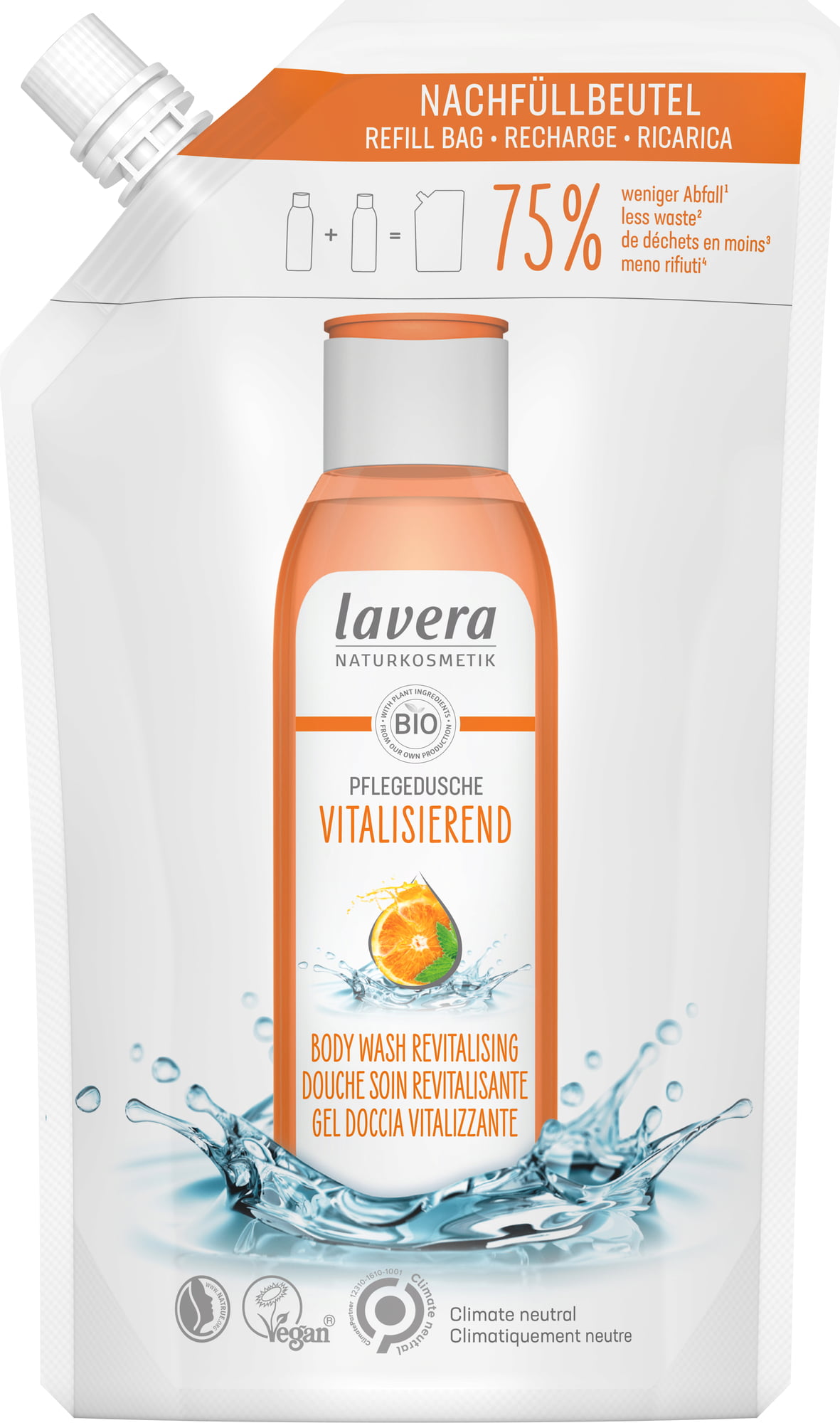 Image of Lavera Pflegedusche Vitalisierend Bio Orange & Bio Minze Nachfüllbeutel Btl 500 ml