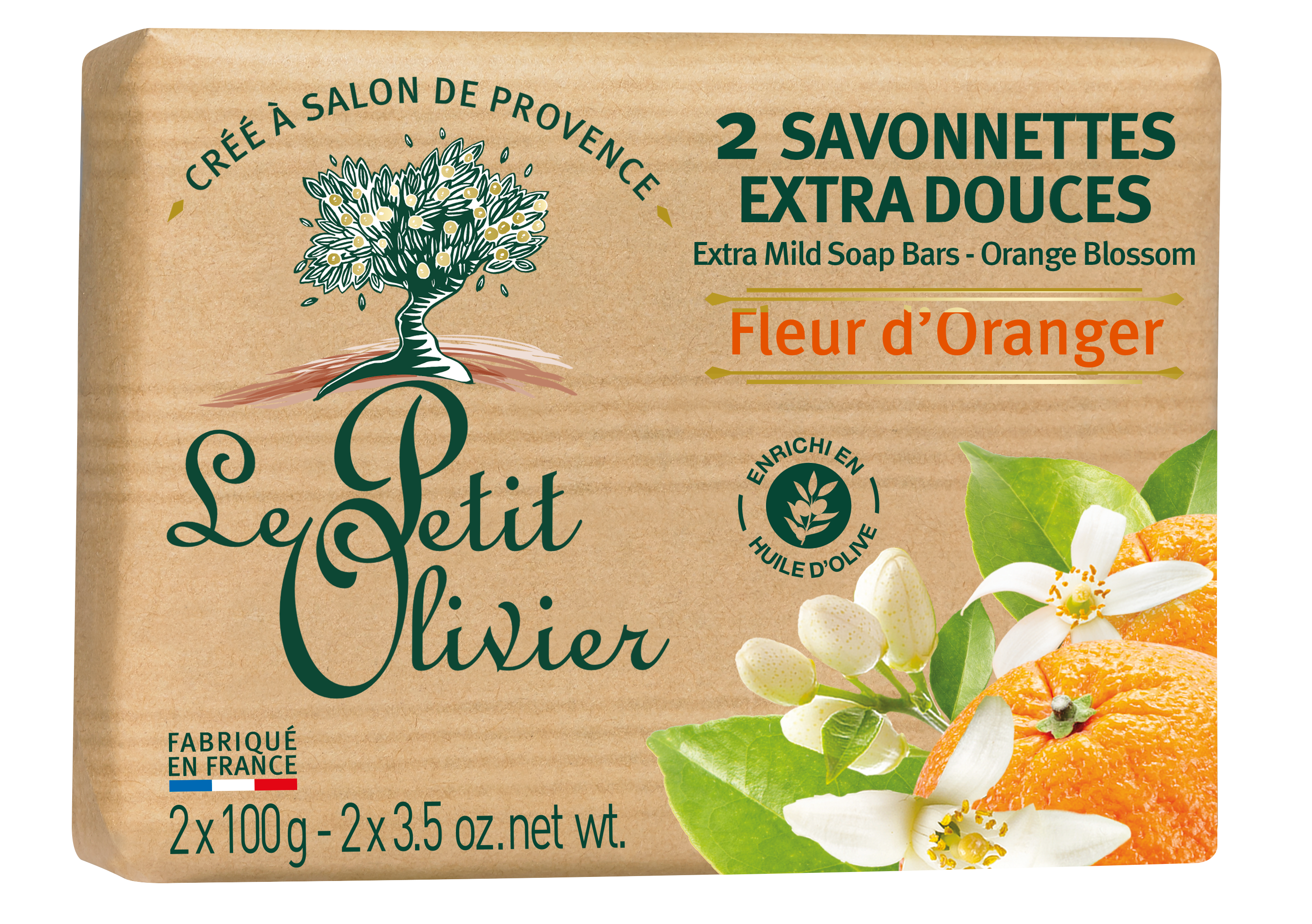 Le Petit Olivier savonnettes fleur d'oranger 2 x 100 g