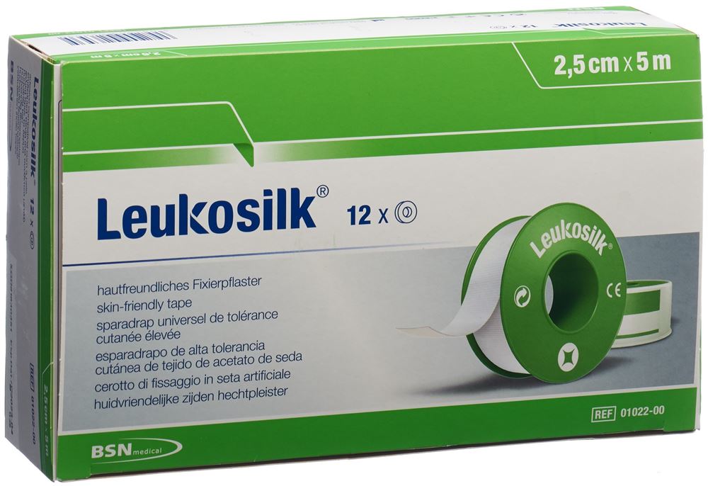 Leukosilk sparadrap universel de tolérance cutanée élevée 5mx2.5cm 12 pce