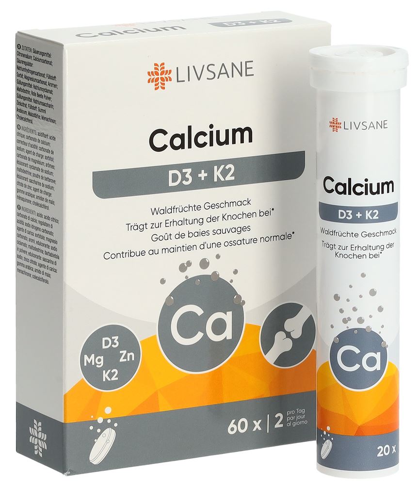 Livsane Calcium + D3 + K2 Brausetabl Ds 60 Stk