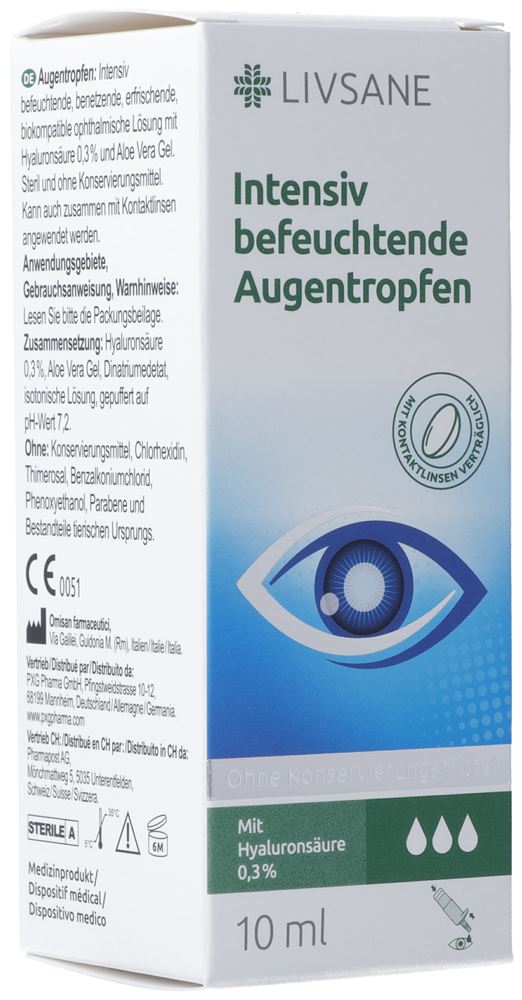Livsane gouttes oculaires intensément hydratantes fl 10 ml