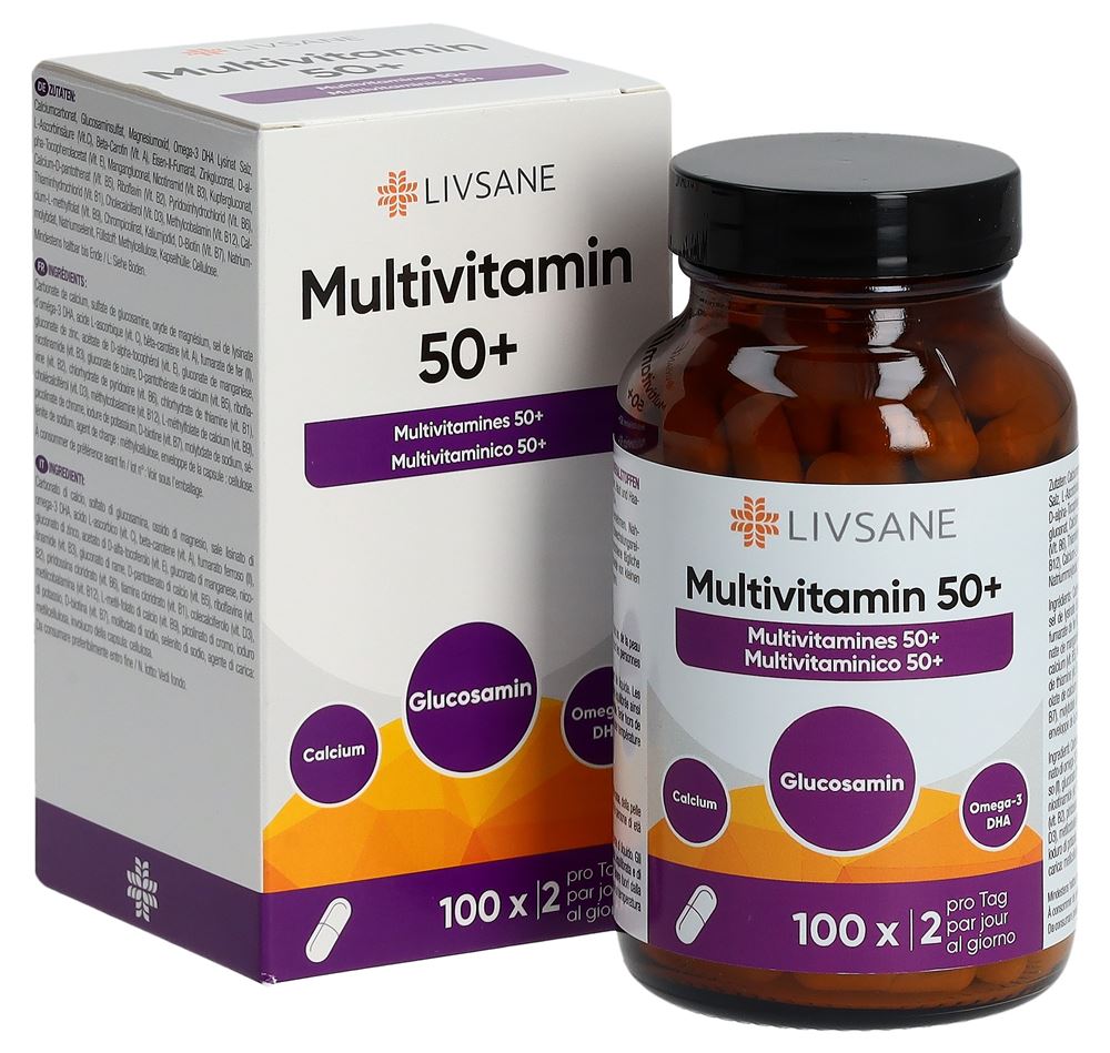 Image of Livsane Multivitamin 50+ Kaps Glas 100 Stk