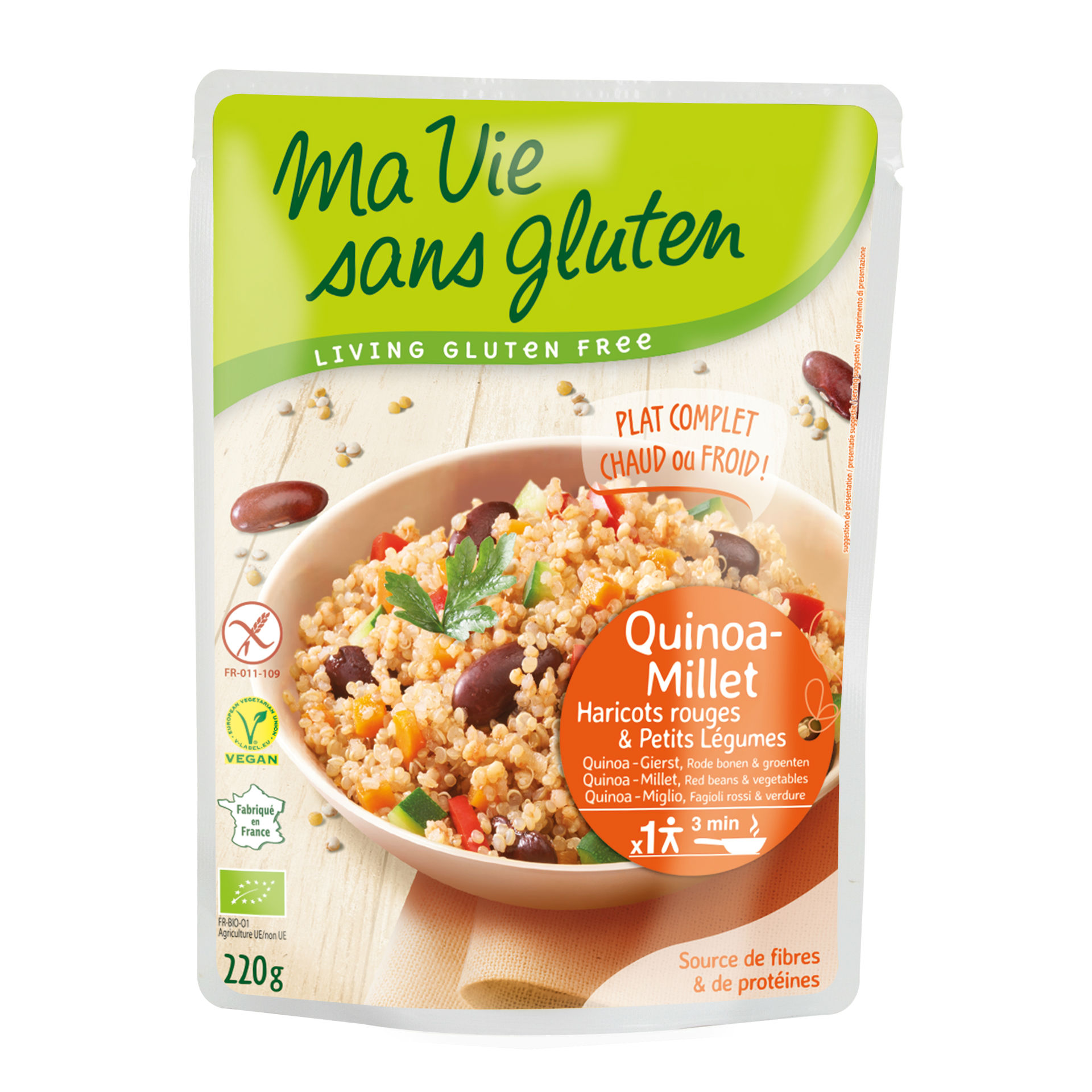 ma vie sans Gluten Pasto con quinoa, miglio, fagioli rossi e verdure miste bustina 220 g