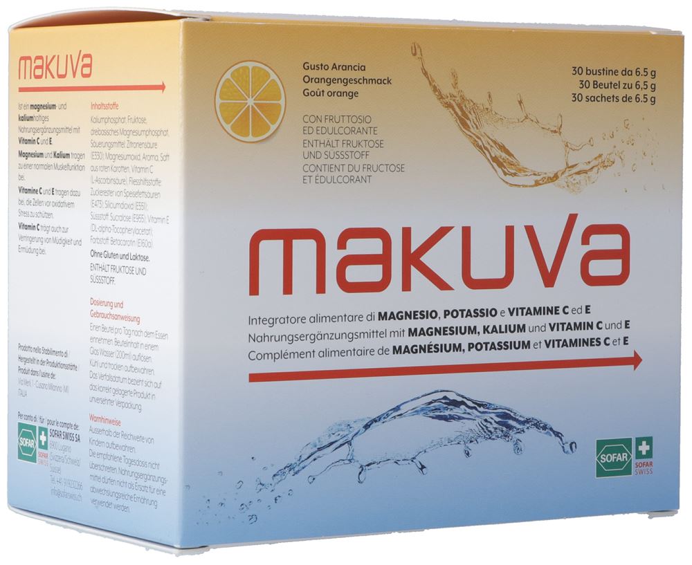 Makuva Orangengeschmack mit Magnesium Kalium und Vitamin C und E 30 Btl 6.5 g