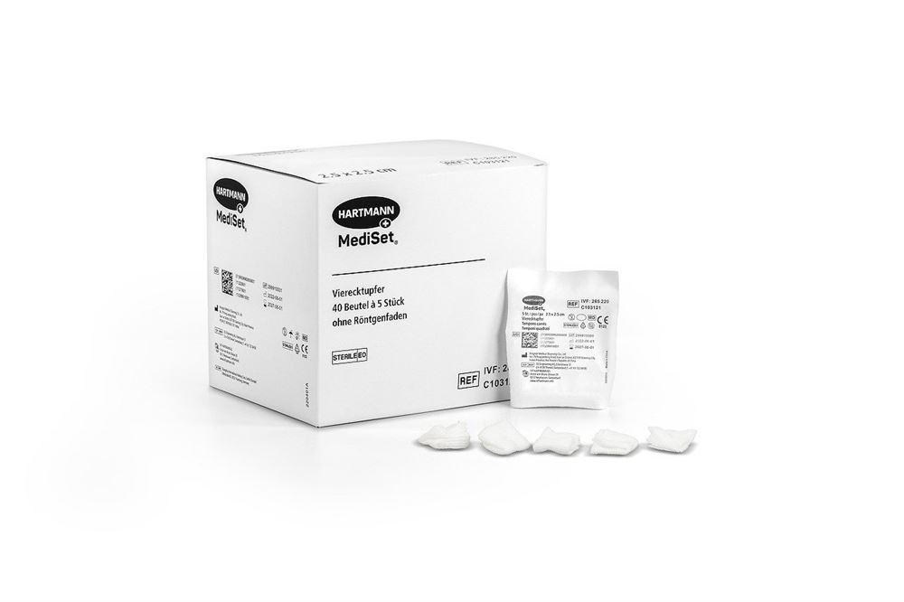MediSet tamponi quadrati 2.5x2.5cm sterili 40 bustine da 5 pz