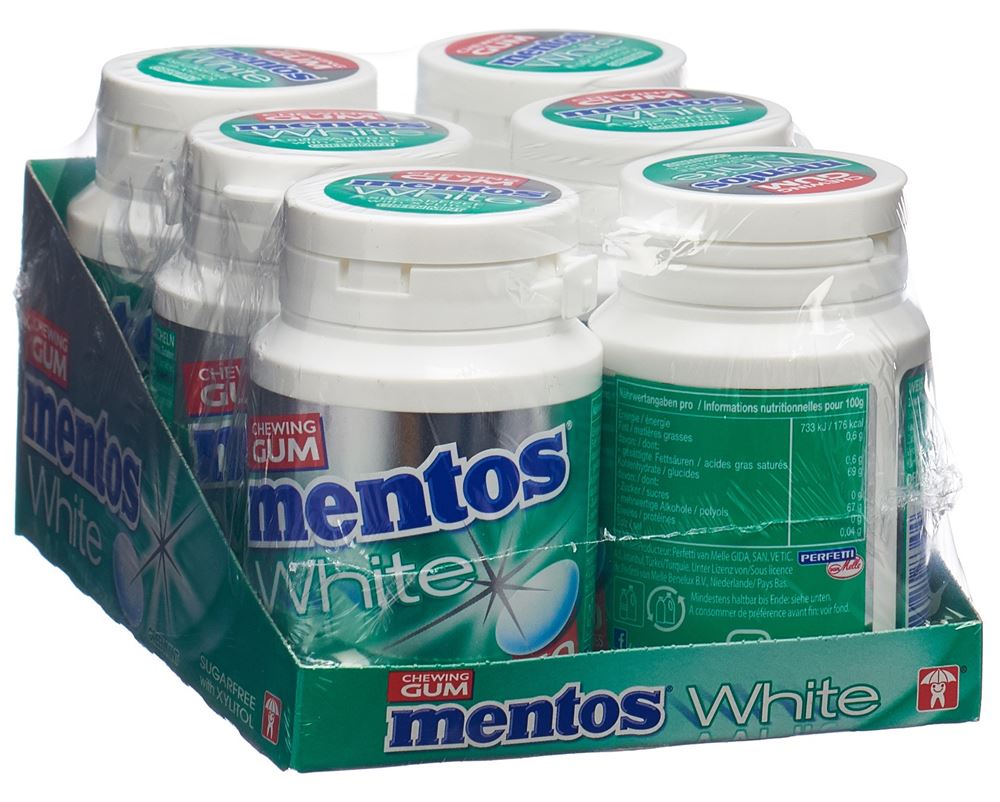 Image of Mentos Gum White Green Mint 6 x 75 g