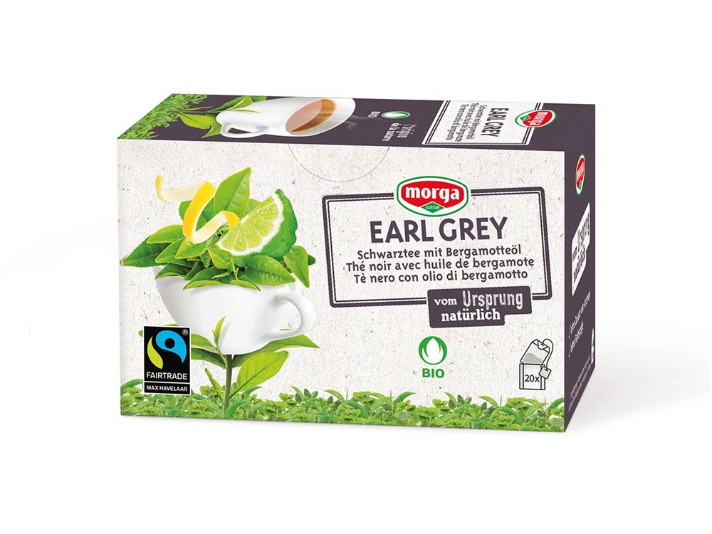 Morga thé earl grey avec pelliante bio fairtrade bourgeon sach 20 pce