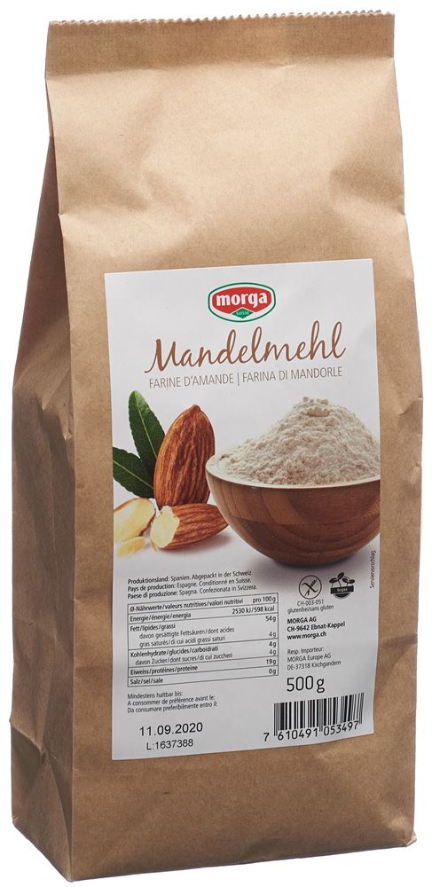 Morga Mandelmehl 500 g Glutenfrei Lebensmittel Backen und Kochen