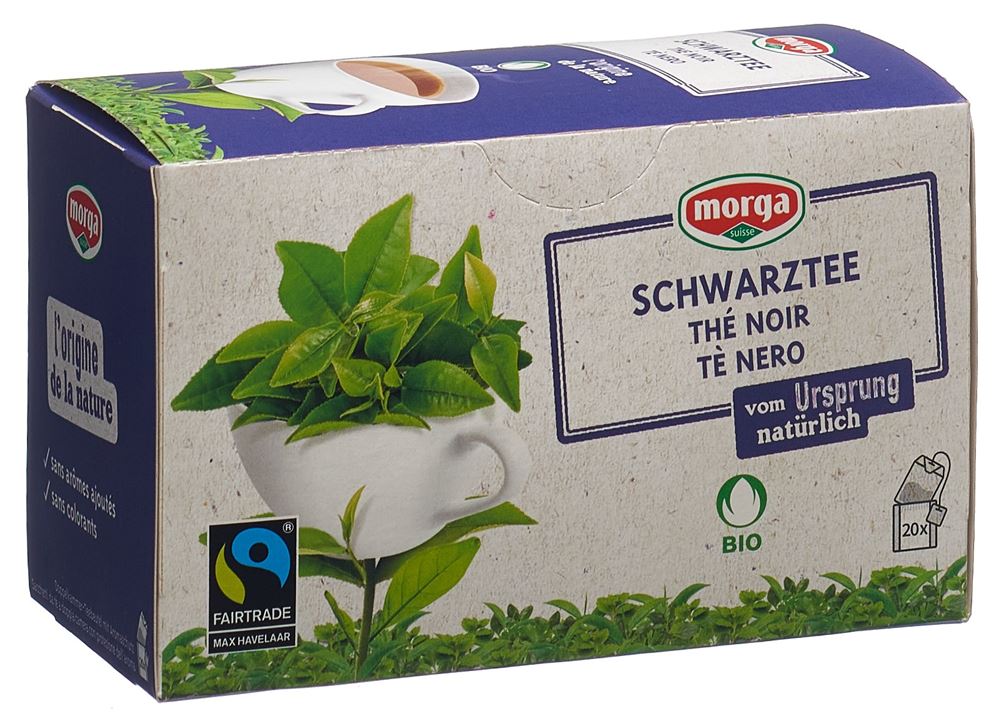 morga thé noir avec pelliante bio fairtrade bourgeon sach 20 pce